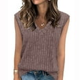 thumbnail image 1 of uublik Womens Sweaters Vest Fall Winter Casual V-neck Long Sleeved Knitted Loose Sweater Brown Clothes, 1 of 5