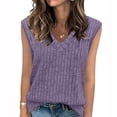 thumbnail image 1 of uublik Womens Sweaters Vest Fall Winter Casual V-neck Long Sleeved Knitted Loose Sweater Purple Clothes, 1 of 5