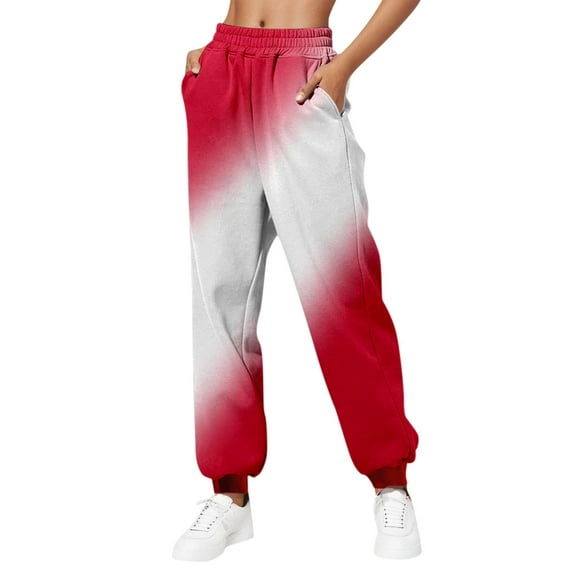 uublik Womens Sweatpants Joggers Gradient High Waisted with Pockets Lounge Trousers, Red, XXXL