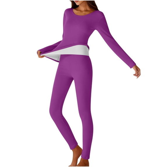 uublik Womens Thermal Underwear Set Fleece Lined Long Johns Base Layer Top Bottom Cold Weather Gear for Hunting Running Skiing, Purple