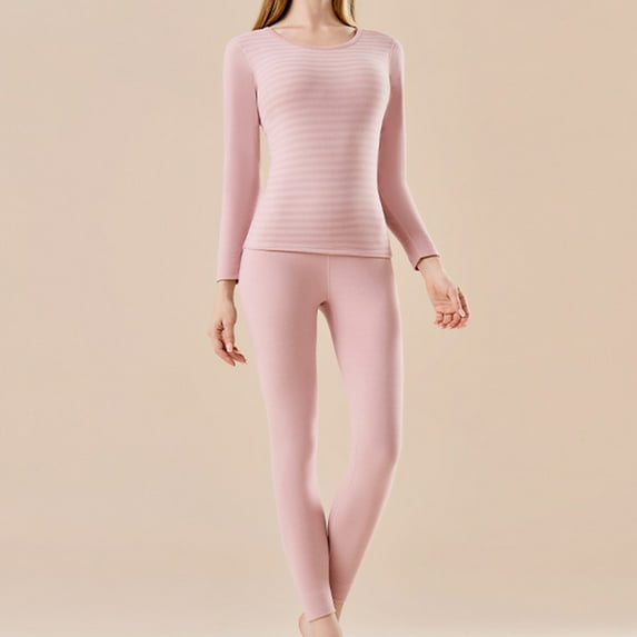 uublik Womens Thermal Underwear Set Long Johns Base Layer Pajama Set for Women Fall Top Bottom, Pink