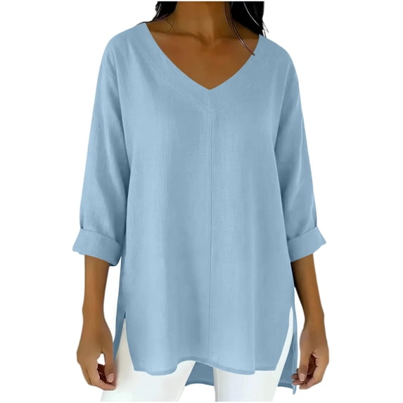 uublik Womens Tops Cute Dressy Casual Clothing Split Hem Long Sleeve Shirts Tunic Tops for Fall Winter Daily Wear