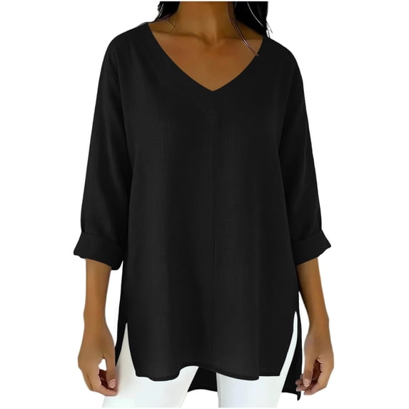 uublik Womens Tops Cute Dressy Casual Clothing Split Hem Long Sleeve Shirts Tunic Tops for Fall Winter Daily Wear