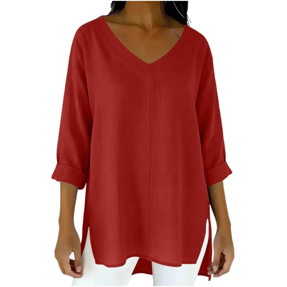uublik Womens Tops Cute Dressy Casual Clothing Split Hem Long Sleeve Shirts Tunic Tops for Fall Winter Daily Wear