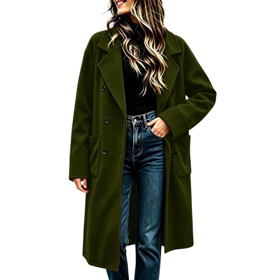 uublik Womens Trench Coat Army Green Long Sleeve Elegant Classic Overcoat Fall Winter Clothing