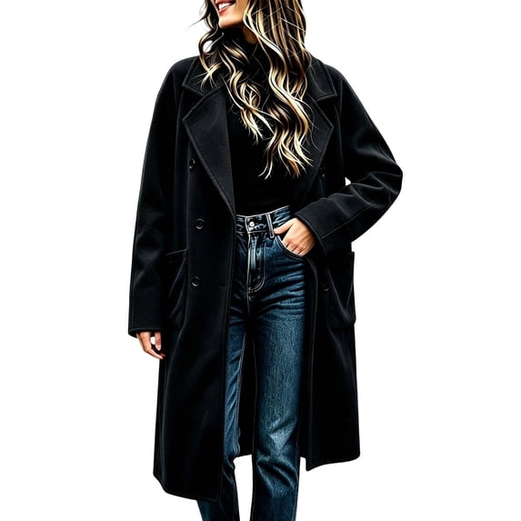 uublik Womens Trench Coat Black Long Sleeve Elegant Classic Overcoat Fall Winter Clothing