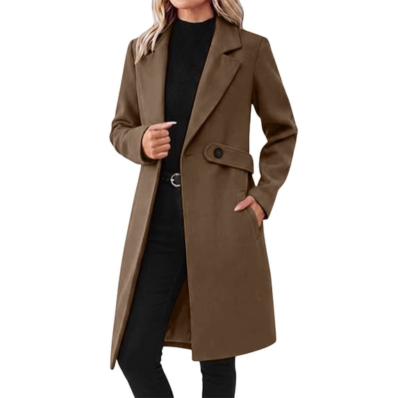 uublik Womens Trench Coat Brown Notch Lapel Single-Breasted Business Casual Peacoat Trendy Clothes