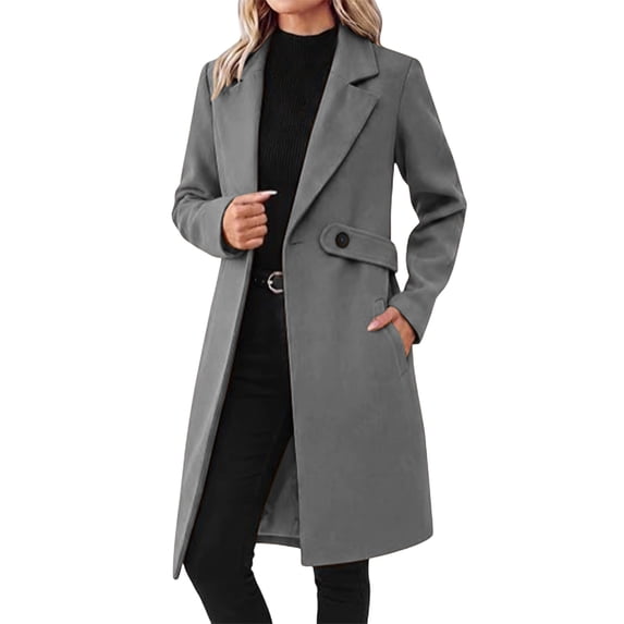 uublik Womens Trench Coat Gray Notch Lapel Single-Breasted Business Casual Peacoat Trendy Clothes