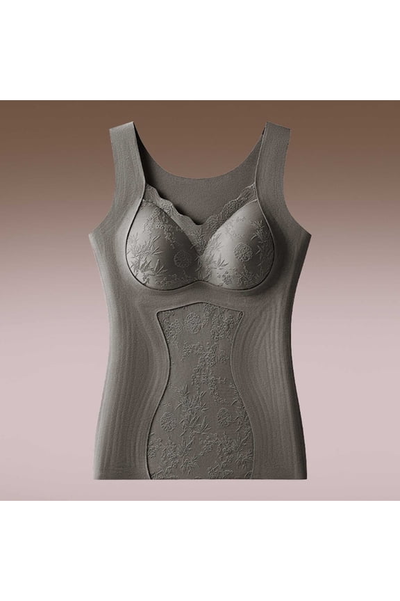 Womens Warm Base Layer Thermal Fleece Sleeveless Built-in Bra for Women Tops for Fall and Winter Basics Shirts, Gray