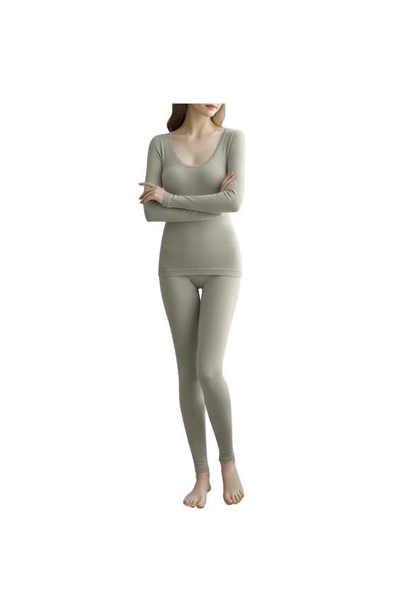 Womens Warm Underwear Fleece Lined Long Johns Base Layer Top Bottom Cold Weather Gear for Hunting Running Skiing, Green