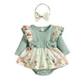 thumbnail image 1 of uukiA Infant 0-18 Months Girls Ruffle Printed Long Sleeve Romper And Hairband 2PCs Outfits Set, 1 of 4