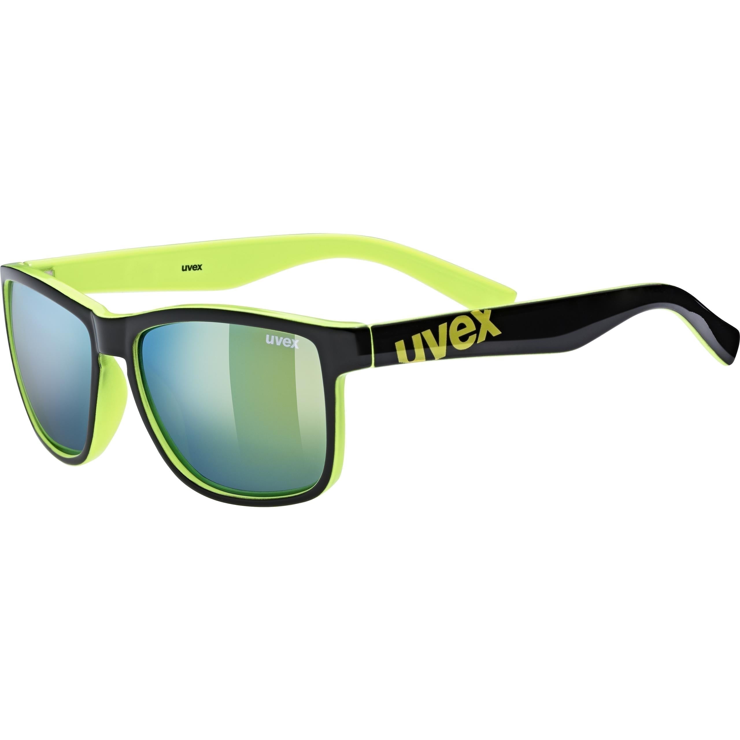 Uvex LGL 39 Sunglasses - Full UV Defense and Lightweight Comfort - Black Lime/Mirrored Yellow