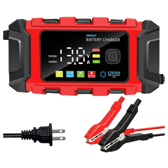 uvwlwu 12V Car Battery Charger Automotive Smart Charger For Lithium Batteries Universal Charging Kit For Motorcycle Boat RV SUV Truck Vehicles(Red,15X8CM)
