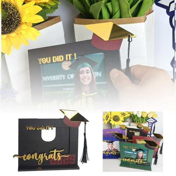 uvwlwu 2025 Graduation Season Wooden Photo Frame Desktop Ornament Commemorative School Keepsake(B)