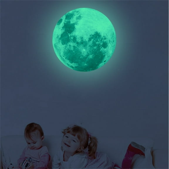 uvwlwu 30cm 3D Large Moon Fluorescent Wall Sticker Removable Glow In The Dark Sticker(Multicolor)