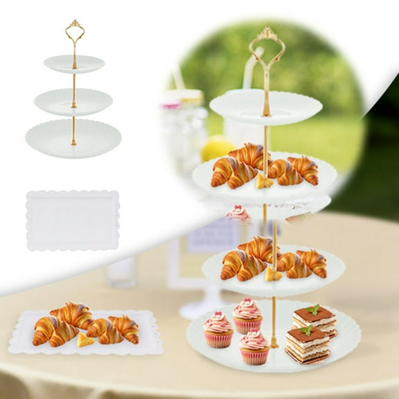 uvwlwu 5pcs Cupcake Stands Dessert Table Display Set Candy Cake Dessert Tiered Tray Tea Party 3 Tier Tray Wedding Bridal Shower Decorations(White,37*26*7cm)