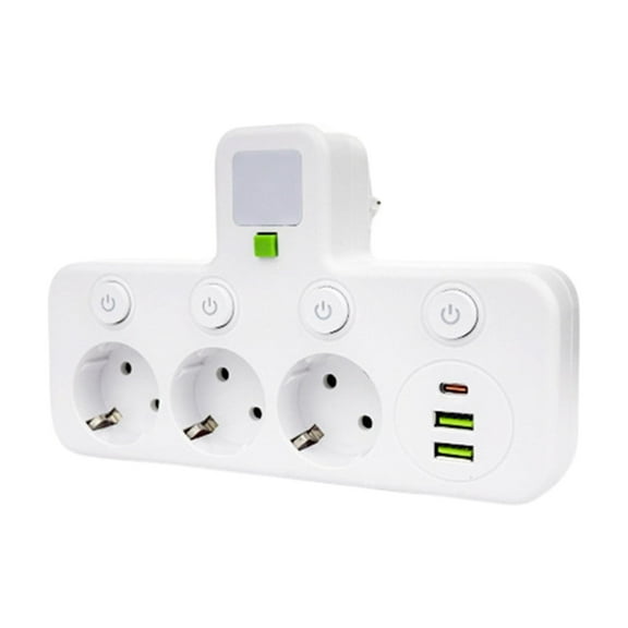 uvwlwu A 6 In 1 Power Board With An Independent And 3 USB Ports Plug Sockets And A Plug Compatible With Mobile Phones And Household Appliances(White,18.6x12.1x3.8cm)
