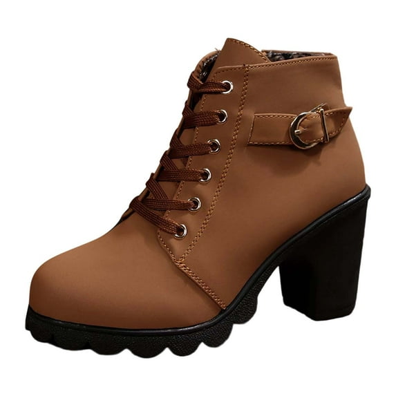 uvwlwu Ankle Boots for Women High Heel Side Zip Boot With Belt Buckle Heel Short Boots Round Toe Lace Up And Boots(Size:39)