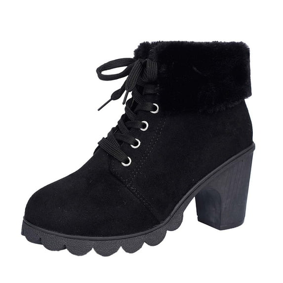 uvwlwu Ankle Boots for Women Winter Boots Wool Lined Collar High Heel Heel Plus Size Fashion Boots Shoes With Zipper(Size:38)