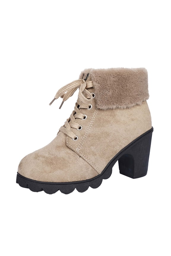 Ankle Boots for Women Winter Boots Wool Lined Collar High Heel Heel Plus Size Fashion Boots Shoes With Zipper(Size:42)