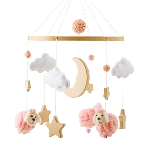uvwlwu Baby Crib Mobile For Boys Girls Boho Nursery Mobile Bed Mobile Crib Ceiling Mobile Clouds Moon Pendant Toy Wooden Wind Chime Nursery Decoration(Pink)