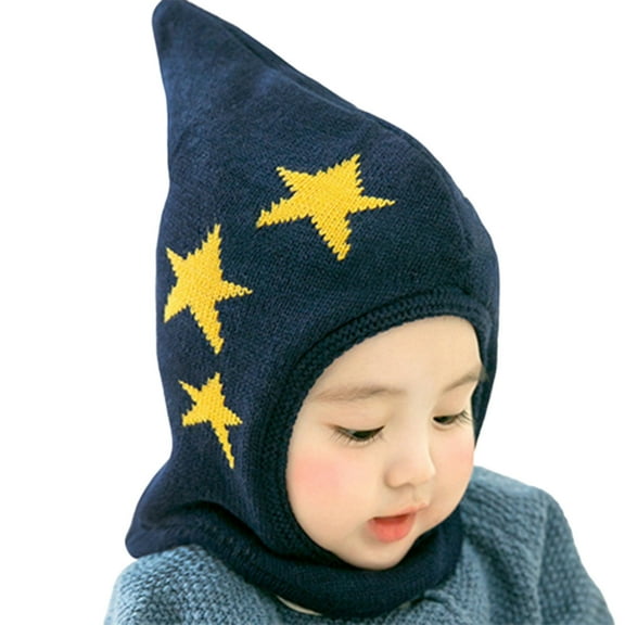 uvwlwu Baby Hats, Baby Winter Knitted Hat with Soft Star and Cute Ears Adjustable Warm Cap for Boys Girls(Navy,3-24 Months)