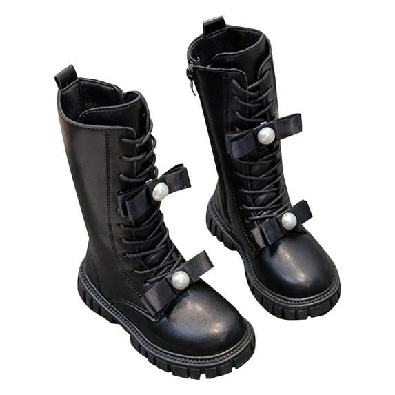 uvwlwu Boots for Girls Winter Fashion Boots Warm Long Calf Height Leather Booties For Kids Stylish Boots Non Comfortable(Size:9-9.5Years)