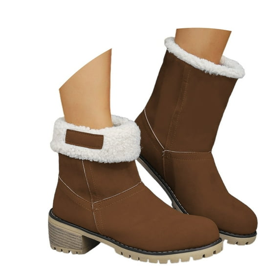 uvwlwu Boots for Women Fashion Platform Mid Calf Suede Winter Boots With Heel For Comfortable Warm Wear(Size:37)