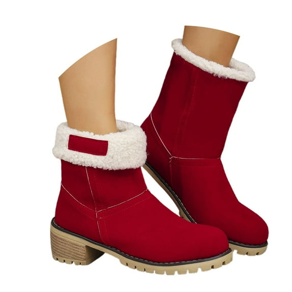 uvwlwu Boots for Women Fashion Platform Mid Calf Suede Winter Boots With Heel For Comfortable Warm Wear(Size:37)