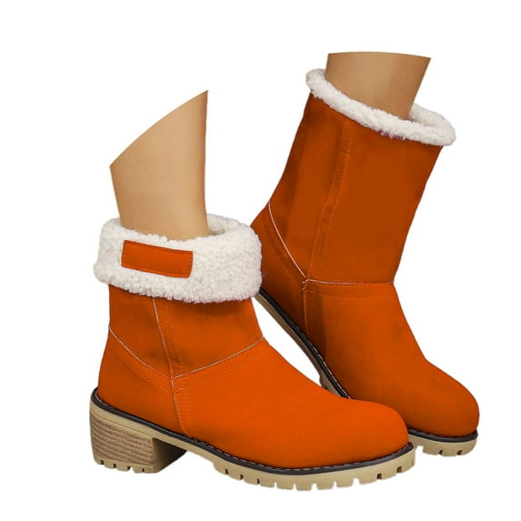uvwlwu Boots for Women Fashion Platform Mid Calf Suede Winter Boots With Heel For Comfortable Warm Wear(Size:38)
