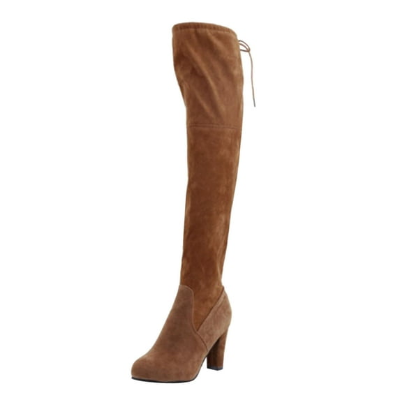 uvwlwu Boots for Women Foreign Trade New Plus Size Long Boots For High Heeled Pointed Over The Knee Boots Rear Lace Up Boots(Size:41)