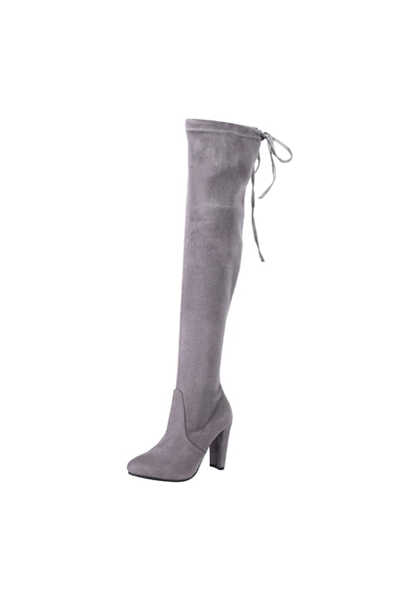 Boots for Women Foreign Trade New Plus Size Long Boots For High Heeled Pointed Over The Knee Boots Rear Lace Up Boots(Size:42)