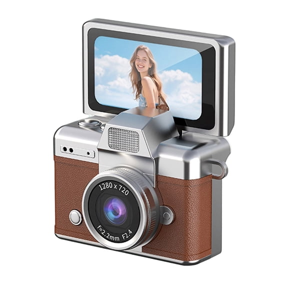uvwlwu Compact Mini Digital Camera with 147" Flip LCD Screen 1080P Video Recording Keychain Portable Design 64GB Storage for Travel and Everyday Use(Brown)