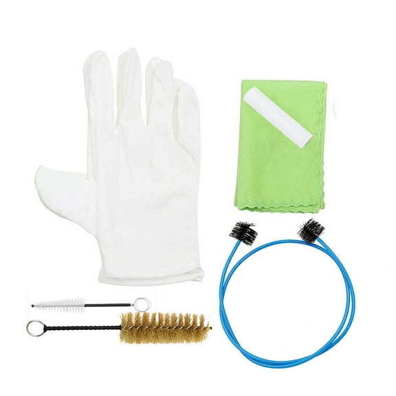 uvwlwu Copper Instrument Cleaning 6 Piece Set: Trumpet Trombone French Horn Cleaning Cloth Mouthpiece Brush Piston Brush Rope Brush White Gloves(White,18x10x2 cm)