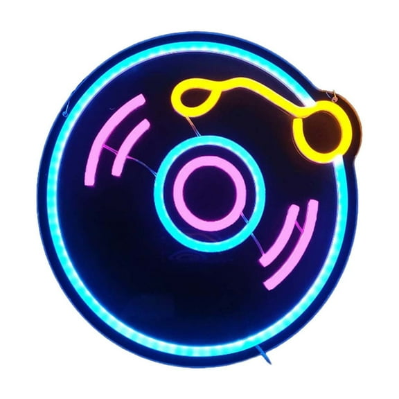 uvwlwu Dimmable Record Player Neon Sign Wall Art for Live Music Bedroom Bar and Hotel(White)