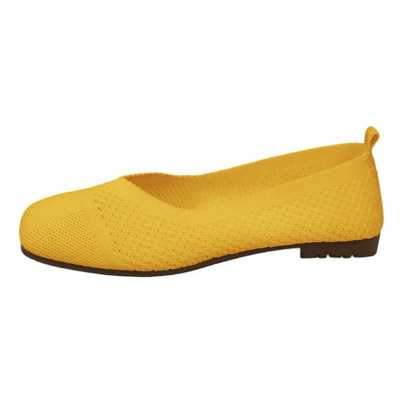 uvwlwu Fashionable Women's Casual Shoes Stylish Square Toe Breathable Knit On Lightweight Sneakers For Everyday Wear(Yellow,9)