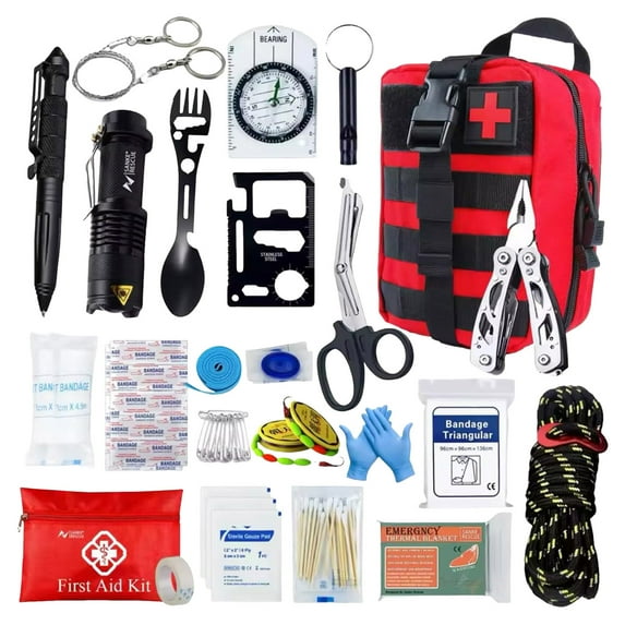 uvwlwu FirstAid Kit Supervivencia UE 2025 Botiquines Primeros Auxilios Equipo Completo De Supervivencia 72h Kit De Emergencia Para Viajar Caminar Acampar Al Montaña Kit Supervivencia 2ml(Red)