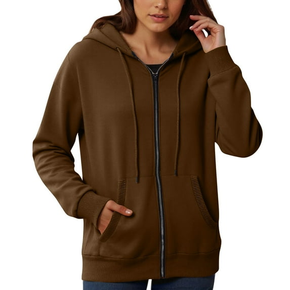 uvwlwu Sweatshirts Women's Fashionable Casual Pocket Zipper Long Sleeved Hooded Solid Color Sweatshirt Winter Clothes(Size:XL)