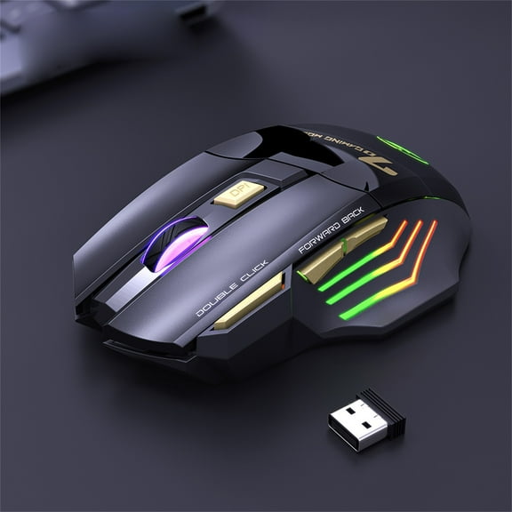 uvwlwu GW-X7 Mouse 7 Buttons 2.4GHz Rechargeable RGB Wireless Mute Ergonomic Gaming Mouse For Computer Gamer PC Office Mice(black)