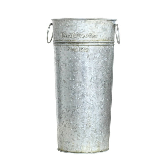 uvwlwu Galvanized Metal Standing Umbrella Holder Rack for Canes Walking Sticks and Decorative Farmhouse Vases with Sturdy Handles(Silver)