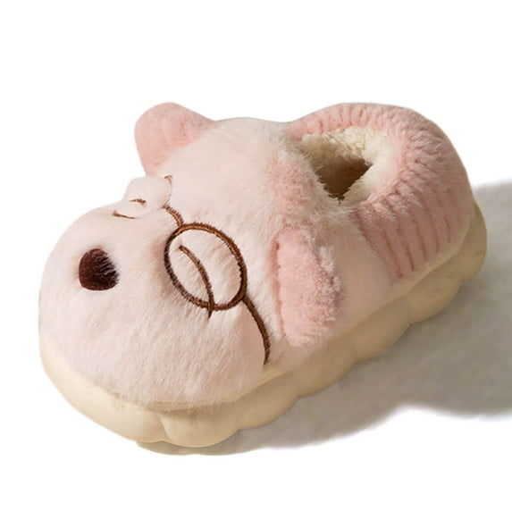 uvwlwu Girls Slippers Children On Furry Flat Home Non Winter Round Toe Keep Warm Cartoon Prints Shoes,Toddler Slippers(Size:8-9 Years)