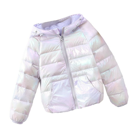 uvwlwu Girls Winter Coat Metallic Shine Hooded Jacket Packable Warmth Padded Coat(Size:12-18 Months)