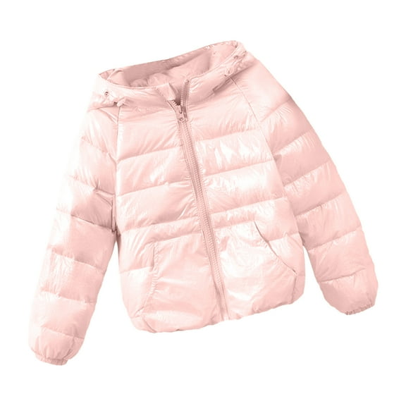 uvwlwu Girls Winter Coat Metallic Shine Hooded Jacket Packable Warmth Padded Coat(Size:3-4 Years)