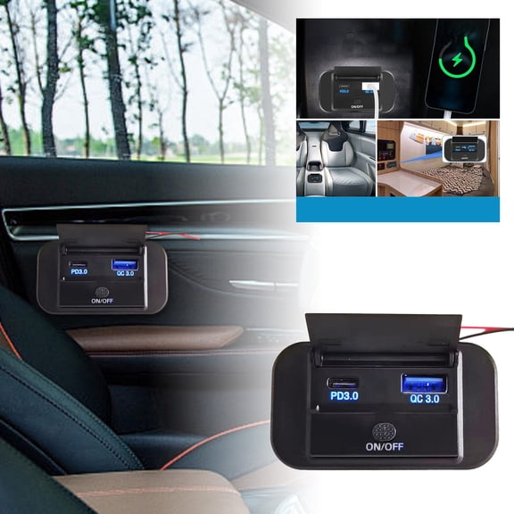 uvwlwu High Speed USB Panel Wall Mount with PD and QC30 Fast Charging Ports for 12V 24V Vehicles RV Truck Marine Bus(Black)