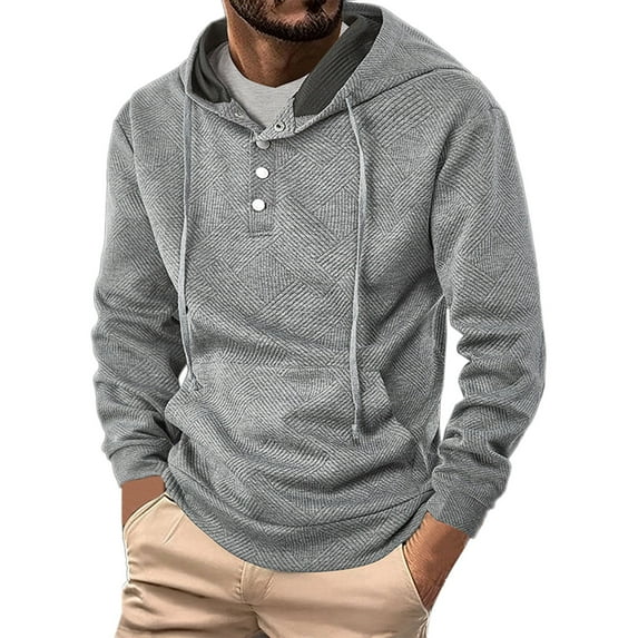 uvwlwu Hoodies for Men Hooded Half Button Hooded Knit Fashion Hoodie(Size:M)