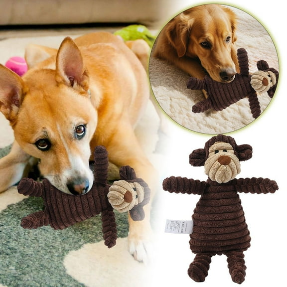 uvwlwu Interactive Durable Monkey Dog Chew Toy with Crinkle Sound and Rope Knot for Puppy Teething Indoor Outdoor Play(Brown)