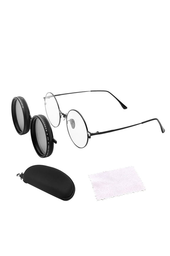 Interchangeable Polarized Round Sunglasses with Stepless ND9 Adjustable Tint for Outdoor Sports and Beach(Black)