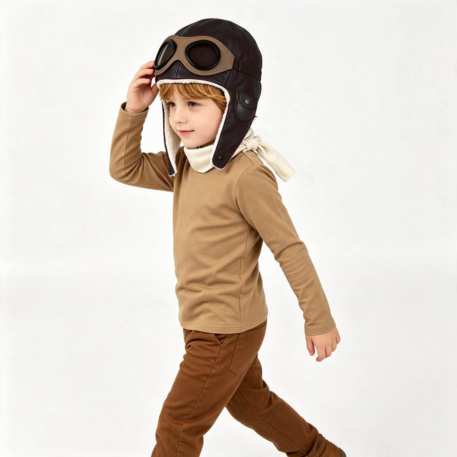 uvwlwu Kids Aviator Pilot Trapper Hat with Goggles Ear Flaps Fleece ...
