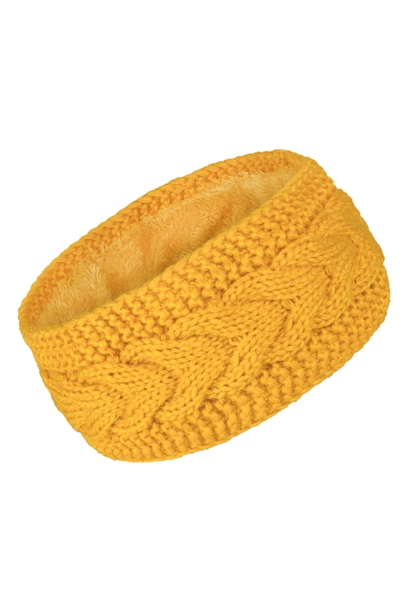 Knitted Thermal Headband Winter Ear Warmer Lined Head Wrap For Women Girls Outdoor Sports Cold Weather(Yellow)