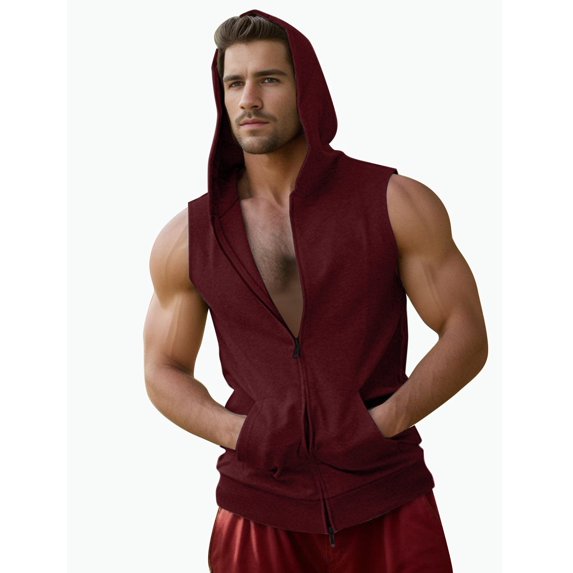 uvwlwu Men's Fitness Hooded Tank Top Zipper Sleeveless Casual Sports & Streetwear Vest,L